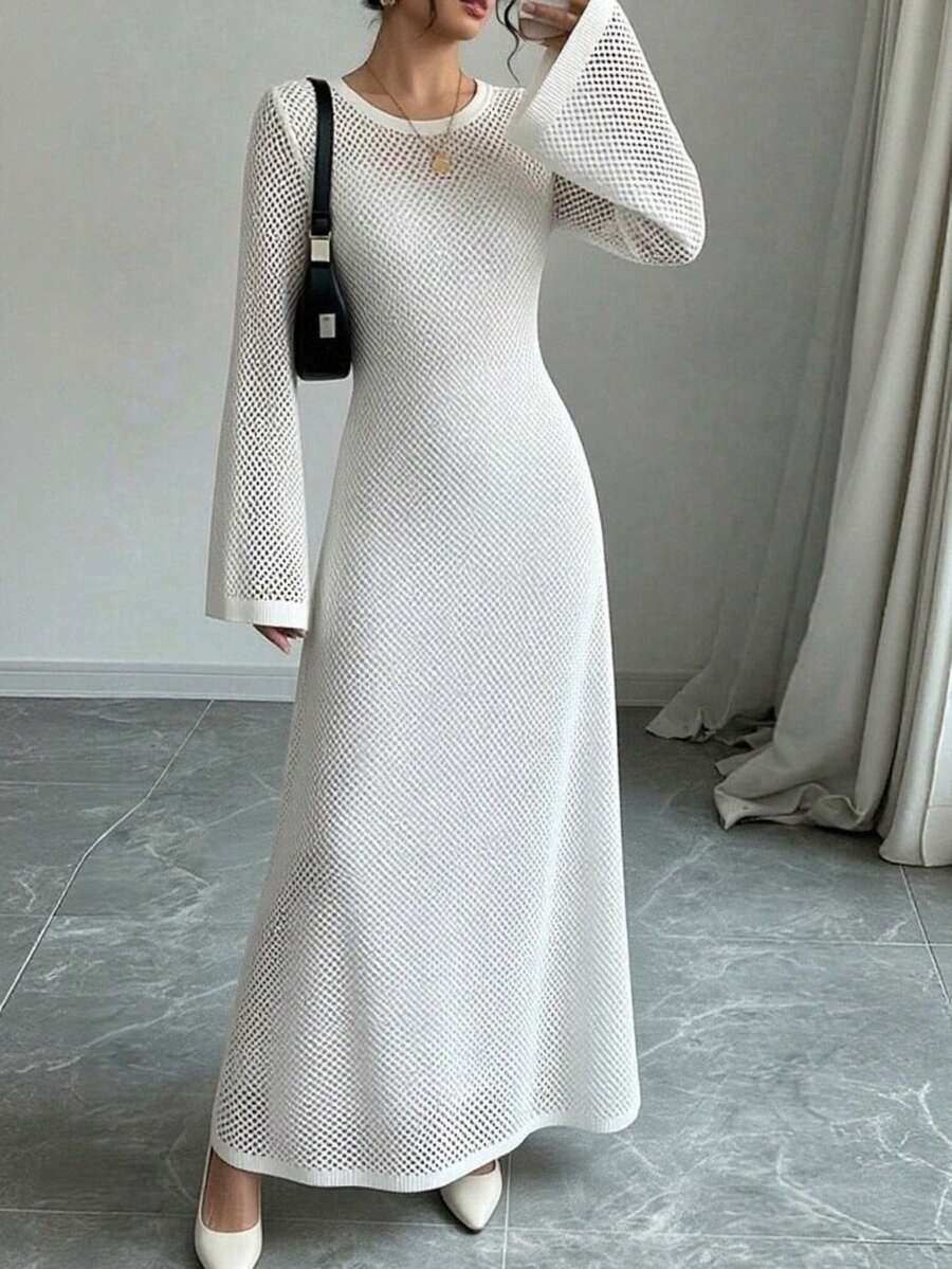 Europäischer und amerikanischer Stil sexy rückenfreies Kleid, gestricktes Ausschnitt-Maxikleid, Sommer Strandurlaub für Frauen in Weiß - Weiss - Übersicht 1