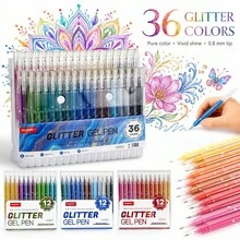 12/36 Colors Metallic Glitter Gel Pen Set, Student Planner DIY Painting Pens, Layerable Waterproof 0.8mm Acrylic Marker Pens For Outlining And Highlighting - Sets - View 4
