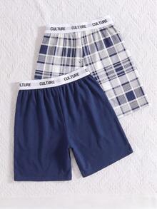 [6 Shorts, 2 Pairs Shipped Randomly] Boys' Casual Home Shorts, Plaid Solid Color Home Shorts, Versatile, Suitable For Summer Home Casual Wear - Navy Blue - View 6