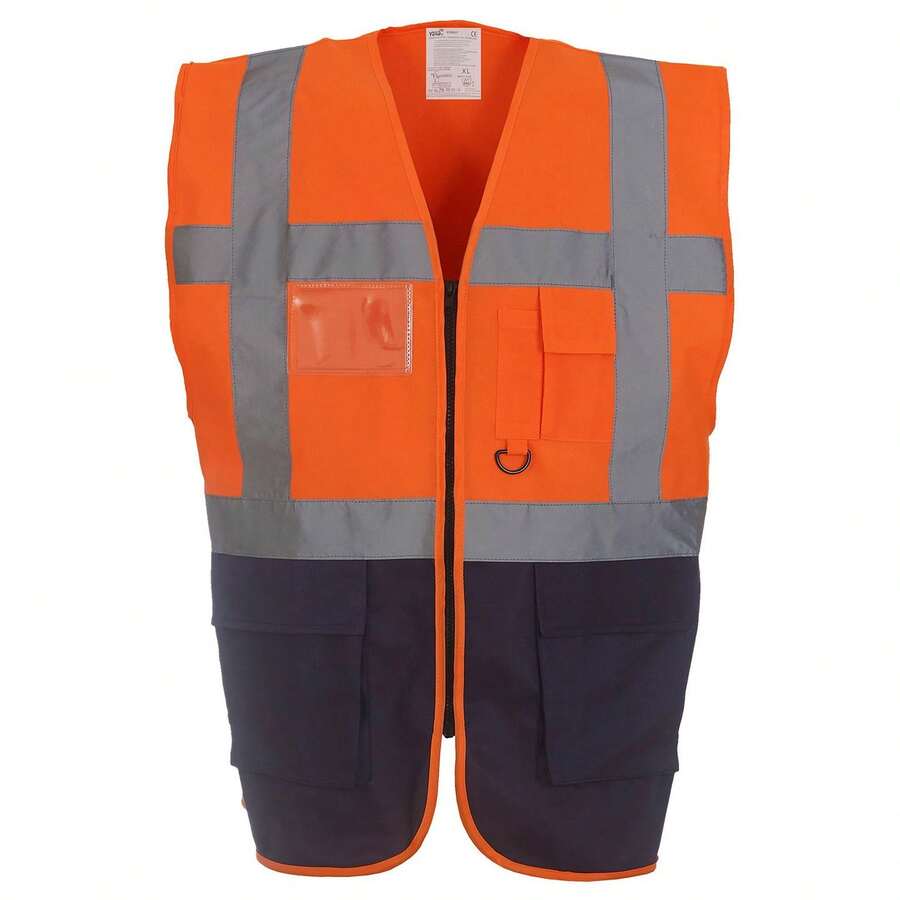 Yoko Unisex Adult Executive Hi-Vis Waistcoat - Orange/Navy - View 1