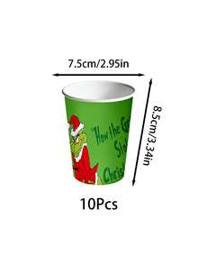 The Grinch 1/10/20Pcs Green Christmas Monster Birthday Party Decoration Tableware, Paper Cups, Plates, Banners, Napkins, Suitable For Party And Holiday Decorations And Gifts. - Multicolor - View 12