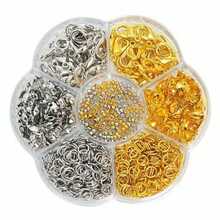 Juego de 7 piezas de accesorios de joyería compactos en oro & plata, incluye broche de langosta, broche de bolsa, anillos abiertos, tubo de posicionamiento, pinzas de joyería de punta afilada, anillos abiertos, adecuado para hacer pulseras, collares, cadenas de teléfono - Multicolor - Ver 2