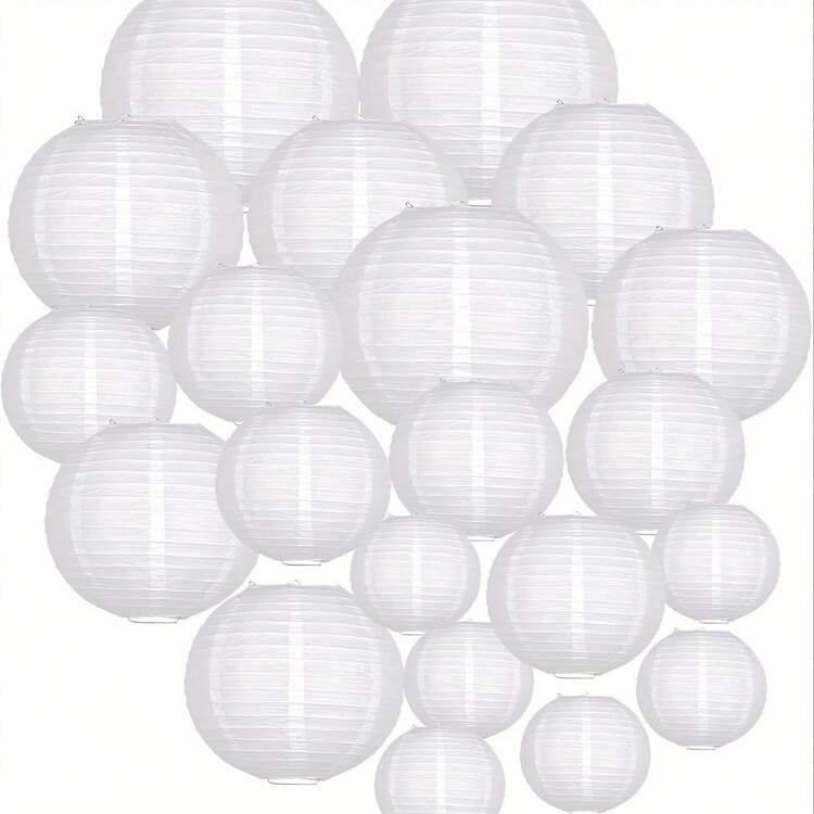21PCS/Set, White Wedding Paper Lantern Set, Suitable For Graduation, Romantic Wedding, Engagement, Birthday Party - White Paper Lantern - View 6