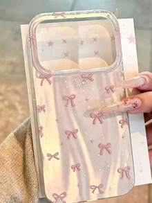 Cute Fashion Aurora Laser Full Screen Blue Star Bow Phone Case, Compatible With IPhone 17 Pro Max, 17 Pro, 12, 13, 16, 15, 14 Pro Max, 14, 15, 16 Plus, 11, 16, 15, 13, Asymmetrical Water Ripple Pattern, Muslim Holiday Gift - Pink - View 2