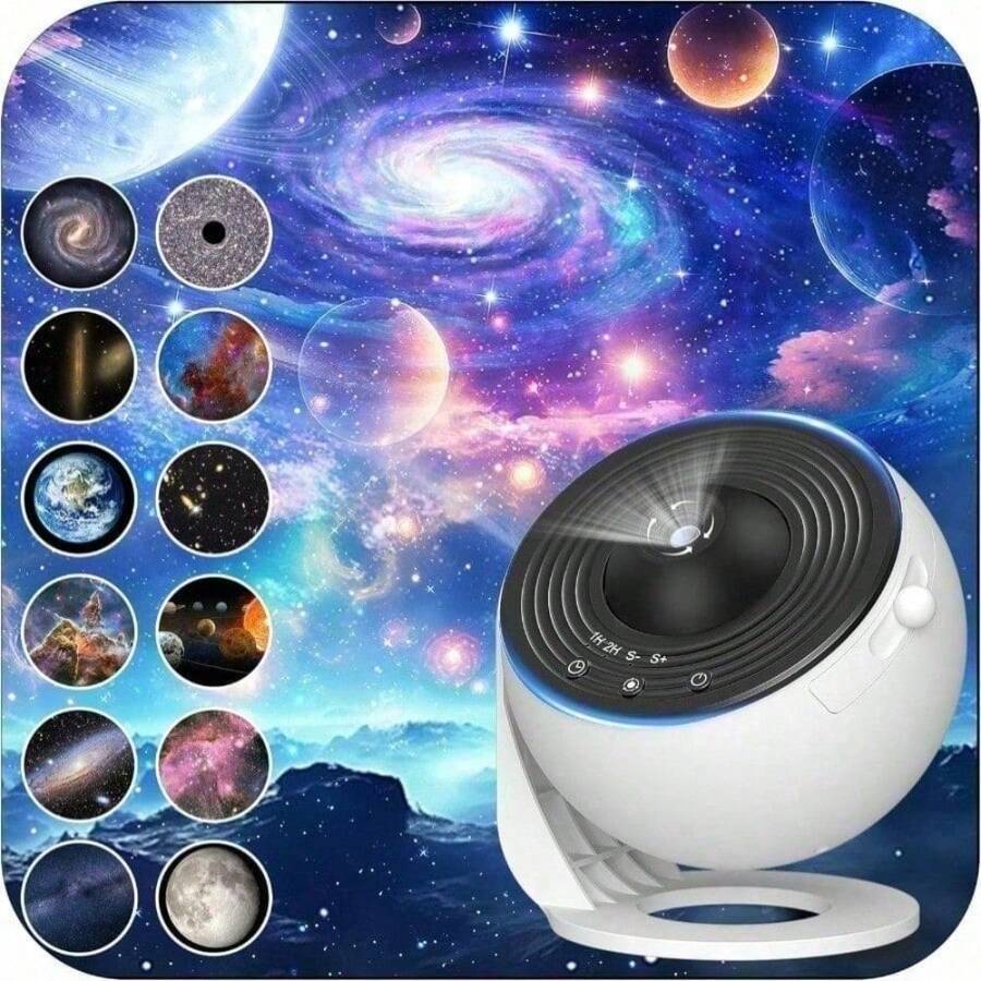 Decorative Galaxy Space Projector, USB Powered Matte Plastic Starry Night Light, 12-In-1 Starry Sky And Planetarium Projector, Modern Space Theme Night Light With Aurora Effect, Suitable For Bedroom, For Teens And Adults - 1 - View 1