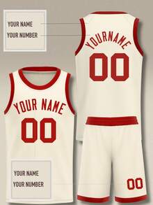 2pcs Set Jersey Basket Pria yang Dipersonalisasi - Atasan Tanpa Lengan + Celana Pendek dengan Cetak Nama dan Nomor yang Disesuaikan untuk Latihan Tim - Aprikot - View 2