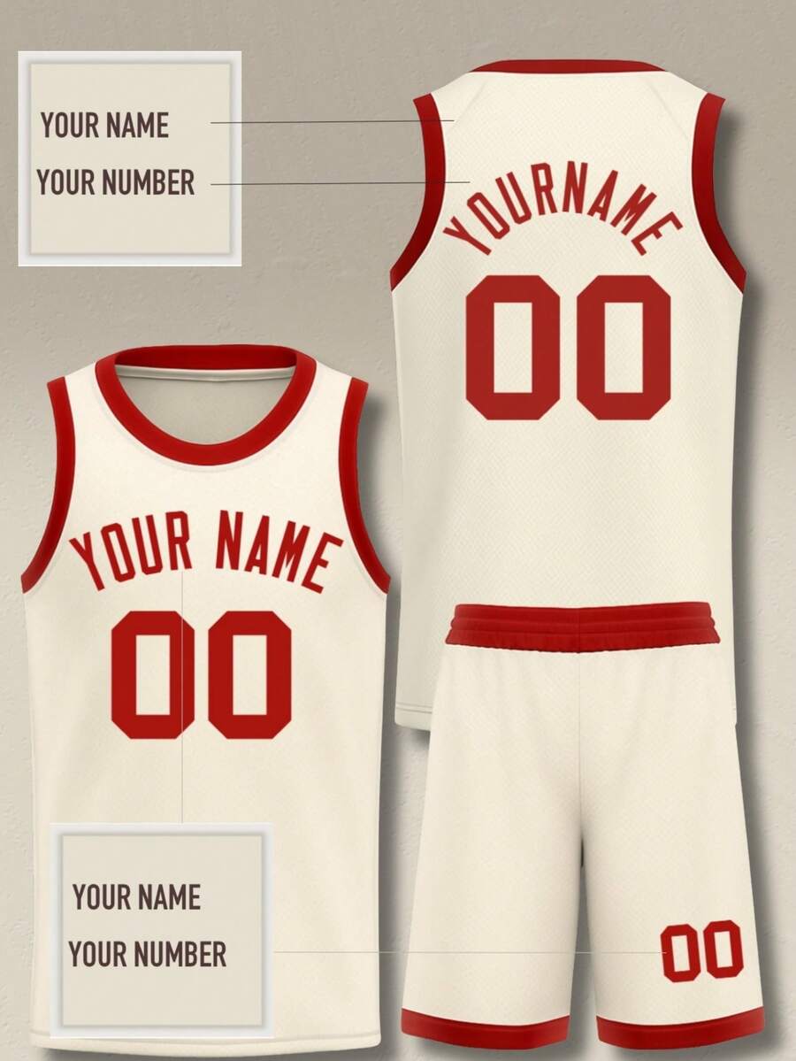 2pcs Set Jersey Basket Pria yang Dipersonalisasi - Atasan Tanpa Lengan + Celana Pendek dengan Cetak Nama dan Nomor yang Disesuaikan untuk Latihan Tim