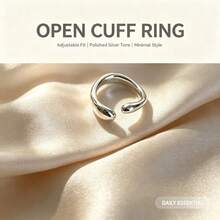 1pc Korean Niche Silver Asymmetrical Geometric Ring, Ins Popular Minimalist Style Hand Accessory, Unique 3D Cut Design With High-End Texture, Simple And Sleek Without Bulk, Stunning For Single Or Layered Wear, Open Adjustable To Fit Various Finger Sizes - Set - View 2