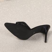 Women's Fashion Lace Pointed Toe High Heel Sandals, Thin Heel, Elegant & Sexy, Suitable For Party, Banquet, Date, Outdoor Activities, Versatile Style - Black - View 7