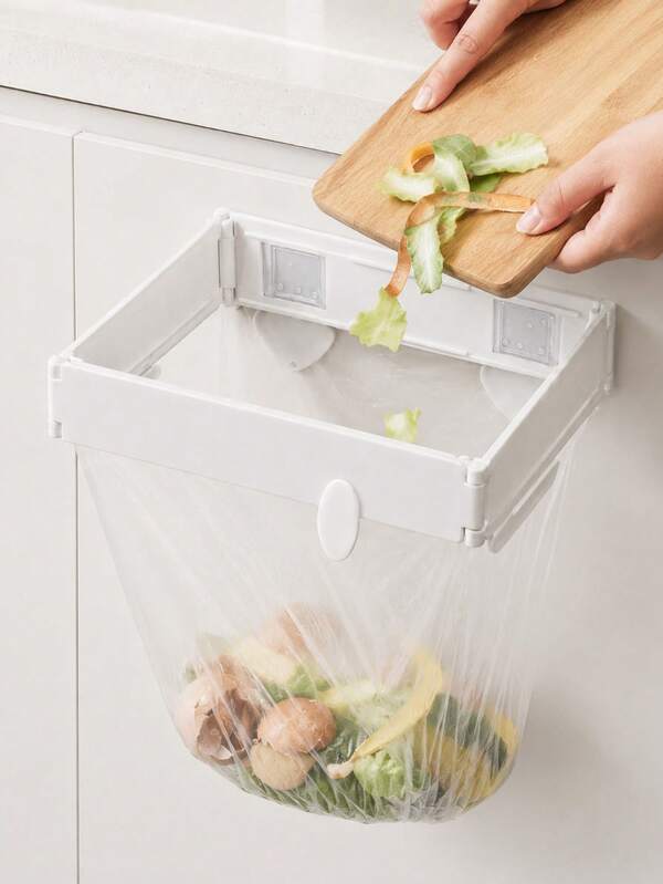 Soporte plegable para bolsas de basura montado en la pared, estante de almacenamiento de bolsas de basura autoadhesivo que ahorra espacio, adecuado para gabinetes de cocina, baños y laterales de escritorio, soporte de bolsas de plástico sin taladro
