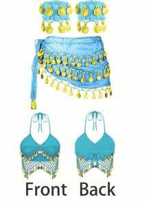 3-Piece Belly Dance Accessories Set, Suitable For Festivals, Parties, Carnivals, Unique Gift For Summer Vacation, Includes Coin Fringe Waist Chain And Other Dance Costume Accessories, Halloween, Christmas, Coachella Fashion, Music Festival - Multicolor - View 16