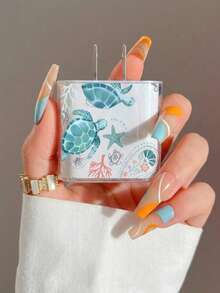 4pcs Ocean Element Charger Protective Covers, Compatible With IPhone 15 Data Cable, Summer Pattern Apple 20W Charger Protective Covers, Anti-Breakage, Anti-Scratch, Solves Cable Breakage And Scratch Issues, Suitable For Gifts And Personal Use - Coconut Turtle - View 3