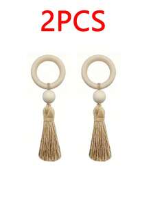 1/2/6/12pcs Wood Ring Beige Tassel Napkin Rings, Wooden Bead Buckle, Boho Rustic Wedding Table Decor, Bridal Shower Banquet Farmhouse Dinner Party Table Setting Decorative Napkin Holders - Multicolor - View 10