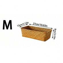 1pc/2pcs/3pcs Handmade Seagrass Woven Storage Baskets, Multipurpose Organizer Bins For Cosmetics, Bathroom Sundries, Drawers & Table, Rustic Decor Storage Trays For Fruits, Snacks & Home Decor, Fit Bedroom, Kitchen, Living Room, Bathroom & Office - Khaki - View 9