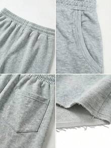女款極簡純色低腰口袋寬腿短褲，適合春夏休閒街頭風、度假風短褲 - 淺灰色 - 查看 8