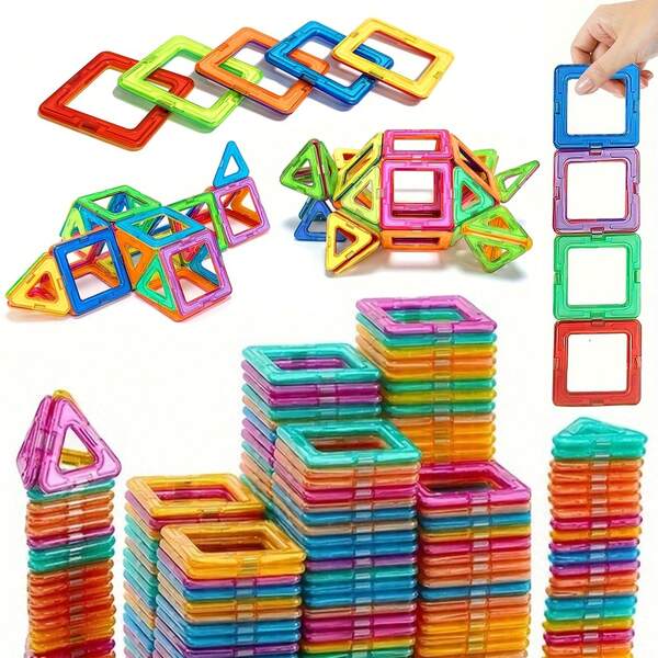 Children's Educational Magnetic Learning Toy, Includes Square/Triangle Shapes, Decorative Ornament, Suitable For Boys And Girls Back To School Season, Christmas, Halloween, Easter, Birthday Holiday Gift, Random Color