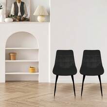 Two Dining Chairs – Velvet Dining Chairs – Ergonomic – 12-Piece Backrest + 12-Piece Seat – Non-Slip And Stable – Easy Assembly - Black - View 7