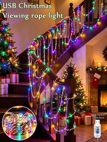 USB Colorful Christmas Light String, 5m/10m Candy Cane Twisted LED Fairy String Lights, Flexible Indoor Decorative Light Rope, Suitable For Christmas Tree, Stairs, Fireplace, Window And Holiday Party Decoration - Christmas Santa Claus String Lights - View 2