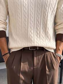 Sweater Rajut Bergaris Lengan Panjang Leher Bulat GRDR Pria - Aprikot - View 5