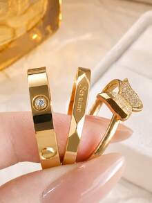Stainless Steel Ring, Fashion Classic Floral Pattern Ring, Versatile Style - Style 2 - View 2