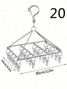 Stainless Steel Sock Drying Rack, Hanging Herb Drying Rack, Foldable, With 40/20/10 Clips, Suitable For Socks, Bras, Underwear And Laundry Accessories, Home Decor. - Silver - View 16