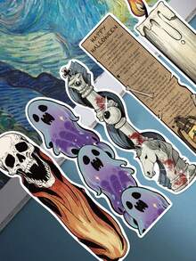 30pcs Vintage Halloween Bookmarks, Creative & Quirky Artistic Style, Versatile Reading Bookmarks For Office And Study Supplies - A - View 5