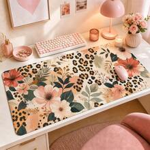 Leopard Print Floral Extended Mouse Pad, Modern Botanical Style Large Keyboard Mouse Desk Mat, Home Office Computer Pad, Fashionable Desktop Accessory Women's Gift - View 1