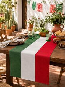 1pc Mexico Italy Flag Linen Table Runner, Green White Red Rectangular Table Runner With National Stripe Print, Rustic Dining Table Decor For Kitchen, Carnival Party, Italian Theme Celebration, Mexican Independence Day, Wedding And Home Decor - Multicolor - View 7