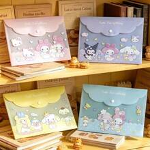 4入組 Sanrio Kuromi、Cinnamoroll、Pompompurin、My Melody 耐用文件收納袋，按扣封口設計，加厚塑膠材質，適合辦公室、學校、居家與收納，桌面文件儲存，便攜外觀，安全按扣 - 彩色 - 查看 9
