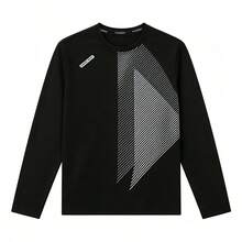 Men's Long Sleeve Crew Neck Geometric Print Sweatshirt, Casual Sports Top, Versatile Black - Black - View 2