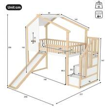 High Bed Frame, 90x200cm, With Storage And Slide - Natural+ White - Natural and White - View 6