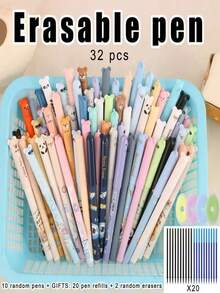 32pcs Bear Pattern Erasable Pen Set [10 Pens + 20 Refills + 2 Erasers/32 Refills] Neutral Pens, Random Pattern Bear Neutral Pens, First Day Of School - Multicolor - View 11