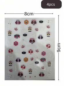 2pcs Mexican Day Of The Dead Colorful Skull Floral Bone Face Makeup Stickers, Waterproof No-Water Exotic Style Party Stage Eye Makeup Decorative Stickers With Flower And Bone Pattern, Music Festival Vintage Personalized Disposable Cheek Styling Stickers - Multicolor - View 6