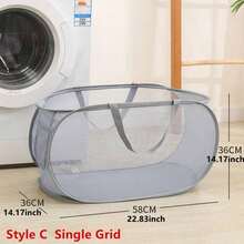 1pc Mesh Pop-Up Laundry Basket, Wide Opening, Breathable, Foldable, Space-Saving, Suitable For Dorm, Travel, Bathroom, Back To School Essential - Grey - View 11
