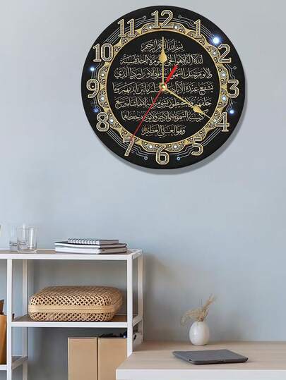1pc Wooden Wall Clock, Luxury Black & Gold Decor, Suitable For Living Room, Study, Bedroom, 25/30 Cm (Battery Not Included)