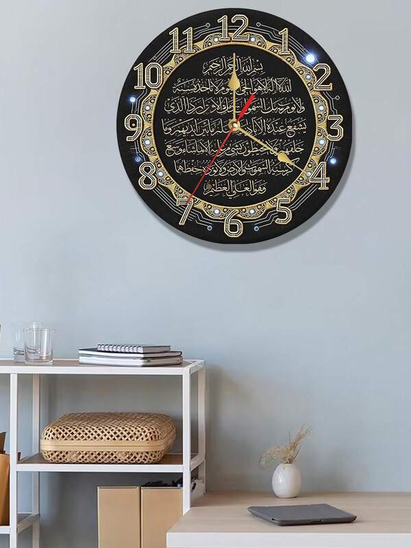 1pc Wooden Wall Clock, Luxury Black & Gold Decor, Suitable For Living Room, Study, Bedroom, 25/30 Cm (Battery Not Included)