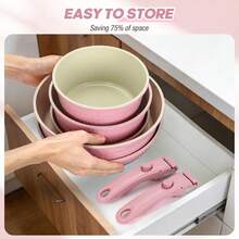 Detachable Handle Ceramic Nonstick Pots And Pans Set Induction Compatible Cookware For Kitchen And Rv Oven Dishwasher - View 3