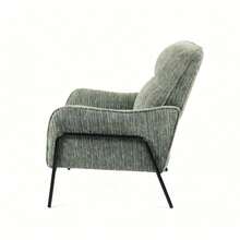 Green Textured Fabric Accent Chair, Black Metal Frame Padded Single Lounge Armchair - Green + Fabric - View 9