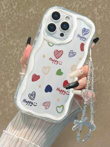Funda de teléfono anti-caídas con borde ondulado color crema, corazón pintado brillante y accesorio de pulsera con cuentas, compatible con iPhone 17pro/17Air/17/17promax/16/11/16pro/16plus/16promax/16e/15Promax/13/14/12/XS/XR/7G/8P, compatible con Samsung Galaxy S26/S26PLUS/S26 Ultra/A17/A07/S25/S25PLUS/S25 Ultra/A16/A36/A26/A56/A50/A12/A32/A52/A72/A51/A21S/A13/A14/S24/S24PLUS/S24Ultra,S22/A52/A53/A54/A55S23/Compatible con Xiaomi 11/12Pro Compatible con Redmi 10/9 Funda protectora de teléfono anti-caídas - Multicolor - Ver 2