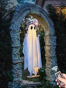 1pc Halloween Outdoor Decoration - 5ft Large Hanging Swing Ghost With Remote Control Light String And Upgraded Bed Sheet, Scary Ghost Halloween Party Decor, Suitable For Trees, Porch, Yard, Garden, Lawn - View 10