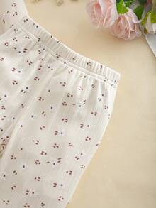 2pcs Baby Girl Cute Mori Style Peter Pan Collar Long Sleeve Printed Top & Pants Set, Thin Spring/Autumn - Apricot - View 8