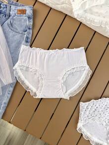 Aesletic 5pcs/Set Purple Floral Frill Trim Japanese Style Lace Bow Women's Triangle Panties - Multicolor - View 8