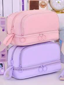 1 PC Large Capacity Pencil Case With Twin Windows, Multifunctional Studying Stationery Bag In Macaron Colors For Students, First Day Of School - Multicolor - View 7