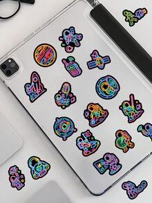 54 Stücke Cooles Neon-Umriss-Weltraum-Sticker-Set, bedruckte leuchtende Linien Astronaut Alien UFO Planet Ästhetik Aufkleber, wasserfeste Vinyl-Sticker für Teenager Jungen Notizbuch Tasse Sammelalbum Laptop Handyhülle Weltraum-Liebhaber Geschenk Dekoration - Mehrfarbig - Übersicht 6
