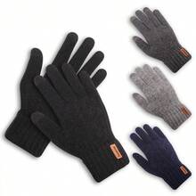 1 Pair Alpaca Wool Knitted Warm Gloves, Autumn/Winter Cold-Proof Touchscreen Gloves, Suitable For Winter Outdoor Sports Solid Color Labeled Warm Gloves - Multicolor - View 2