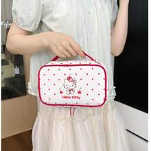 SANRIO 1件官方授權 Hello Kitty 方盒造型化妝包，超大容量多功能化妝收納袋，加厚便攜旅行盥洗包，女孩禮物，臥室房間裝飾，返校季 - 查看 10