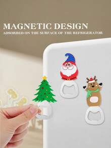 1pc Christmas Theme Bottle Opener (Refrigerator Magnet Function) - 4 Cute Designs (Santa Claus, Snowman, Reindeer, Christmas Tree), Stainless Steel Fun Party Tableware, Holiday Gift Christmas Decoration Home, Christmas Stocking Filler Winter Room Decor - Christmas Cartoon Bottle Opener - View 5