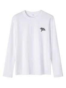 Women's Printed Round Neck Long Sleeve Regular Fit Loose T-Shirt, Fashion Versatile Casual Spring Autumn New Top - White - View 6