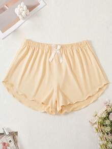 Women's Gray Solid Color Minimalist Short Pajama Pants, Summer Casual Thin Style - Apricot - View 3