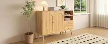 Modern Sideboard With Curved Doors, Wooden Handles, Wooden Legs - 自然的 - 查看 4